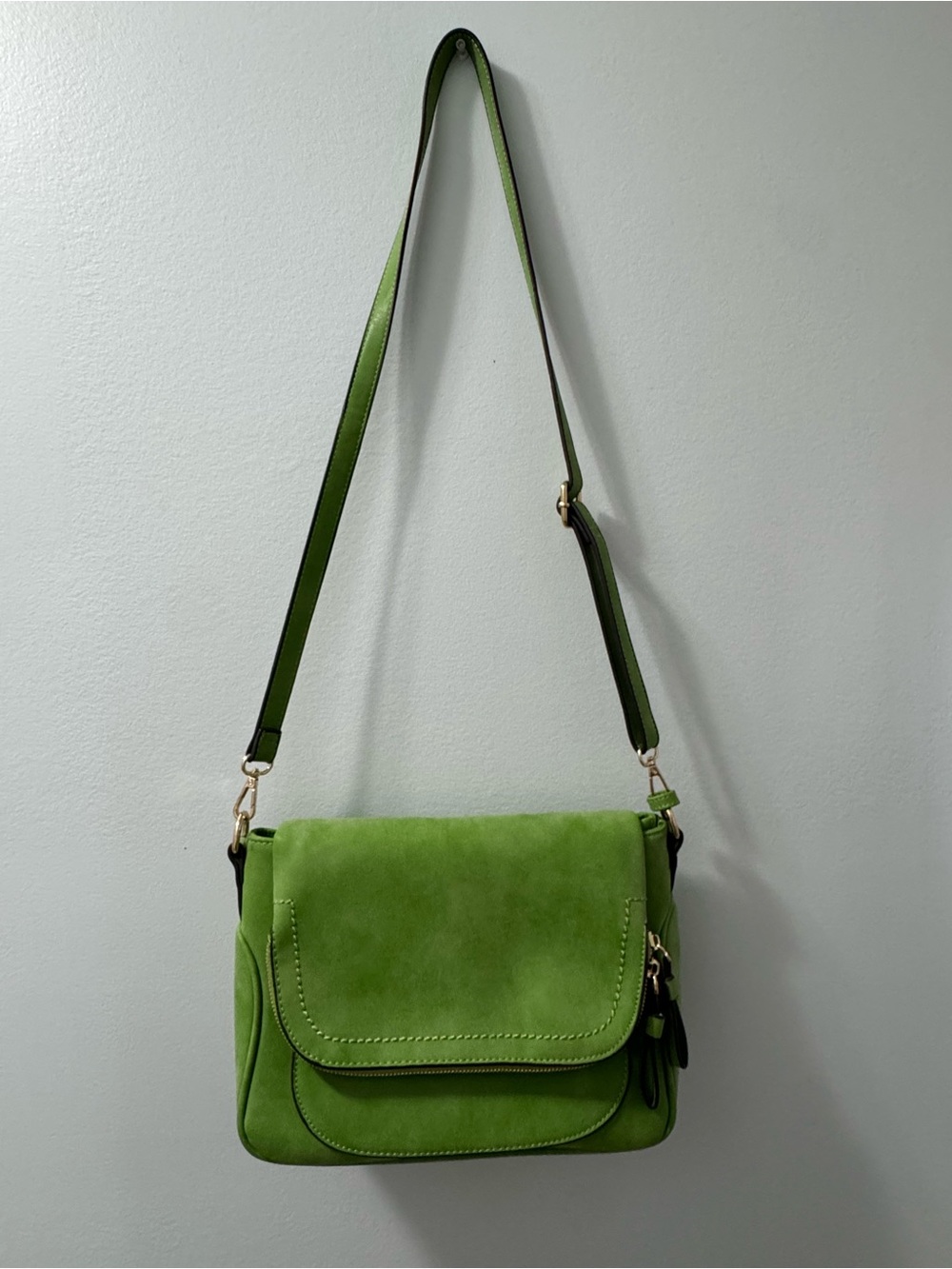 Green Suede Crossbody Shoulder Bag